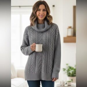 Cozy Gray Cable Knit Cowl‎ Neck/Cozy Hyge Oversized Boyfriend Sweater